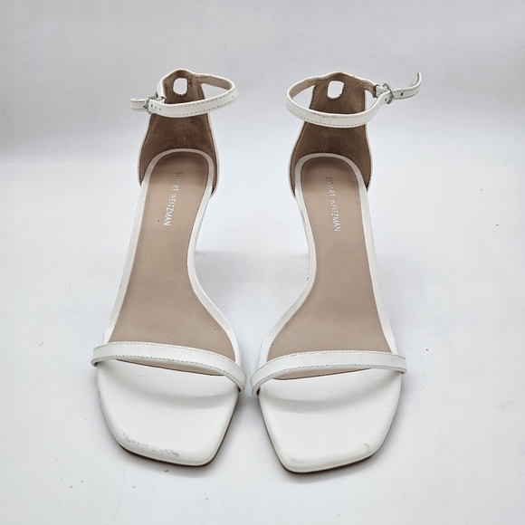 Stuart Weitzman Amelina White Leather Heeled Sandals Size 6 - Picture 14 of 16
